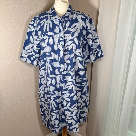 Chico's | Dresses | Chicos Linen Leaf Print Popover Dress Size 35 Xl 8 |  Poshmark